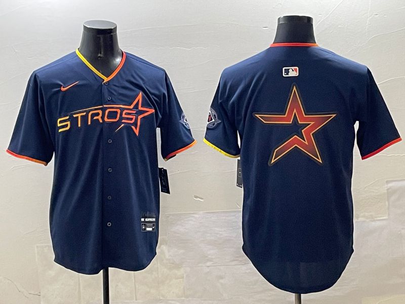 Men Houston Astros Blank Drak Blue Three generations Joint Name 2025 Nike MLB Jersey style 9